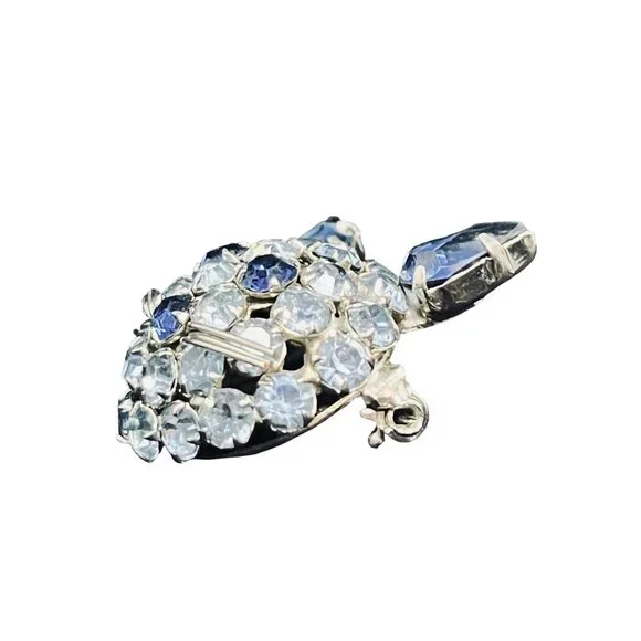 Warner Silver Tone With Two Tone Blue Glass Rhinestones Cat Head Brooch (5141) - Picture 3 of 4